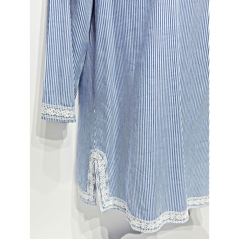 J. McLaughlin Blue Striped Lace Trim Blouse Tunic 3/4 Sleeve Women's Size S (A1) - Picture 3 of 16